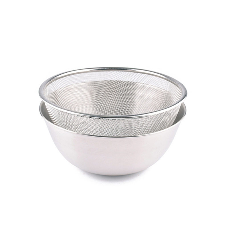 Factory direct stainless steel drain basket set salad bowl fruit basket 304 baking bowl egg basin rice washing vegetable basket