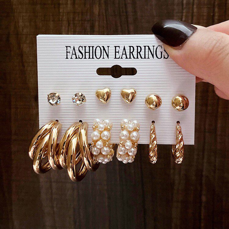 literary and artistic retro geometric hammer pattern earrings creative love diamond earrings alloy earrings