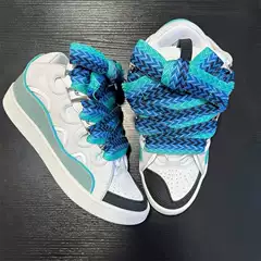 Cross-Border Men's and Women's Leather Patchwork Lace-Up Curb Sports Casual Shoes, Retro Sneakers, New Cross-Border Dad Shoes