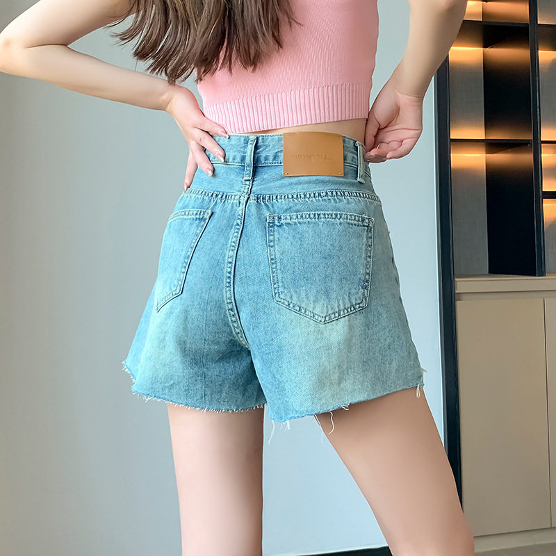 Embroidered Floral Wide Leg Denim Shorts Fashionable Slimming Casual Distressed Summer Style Wholesale Available