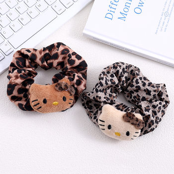 Trendy Autumn and Winter Leopard Print Cat Scrunchie for Girls, Ponytail Bun Hair Tie, Plush Hair Rope, Hair Accessory