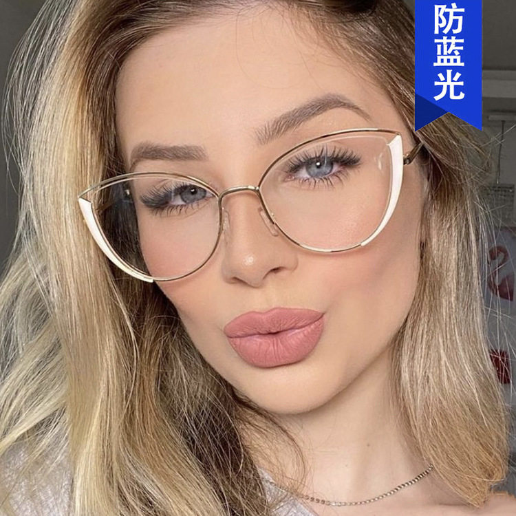 Kedun Hollow Cat Eye Non-Prescription Glasses Metal 2022 New Trendy Eyeglass Frames for Women Fashionable Blue Light Blocking Glasses Customizable