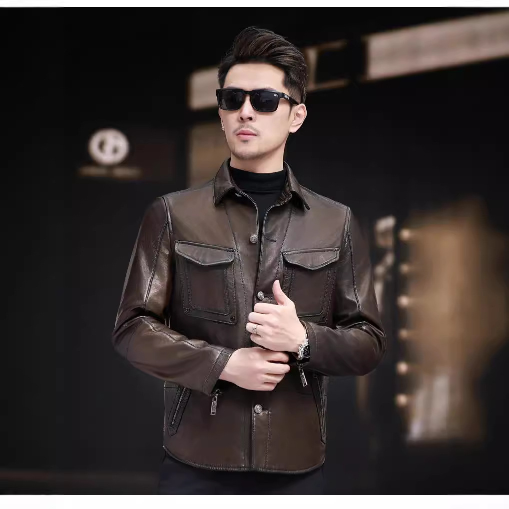 Áo Da Nam Chất Liệu Da Bò Dáng Ôm Phục Cổ Cổ Điển