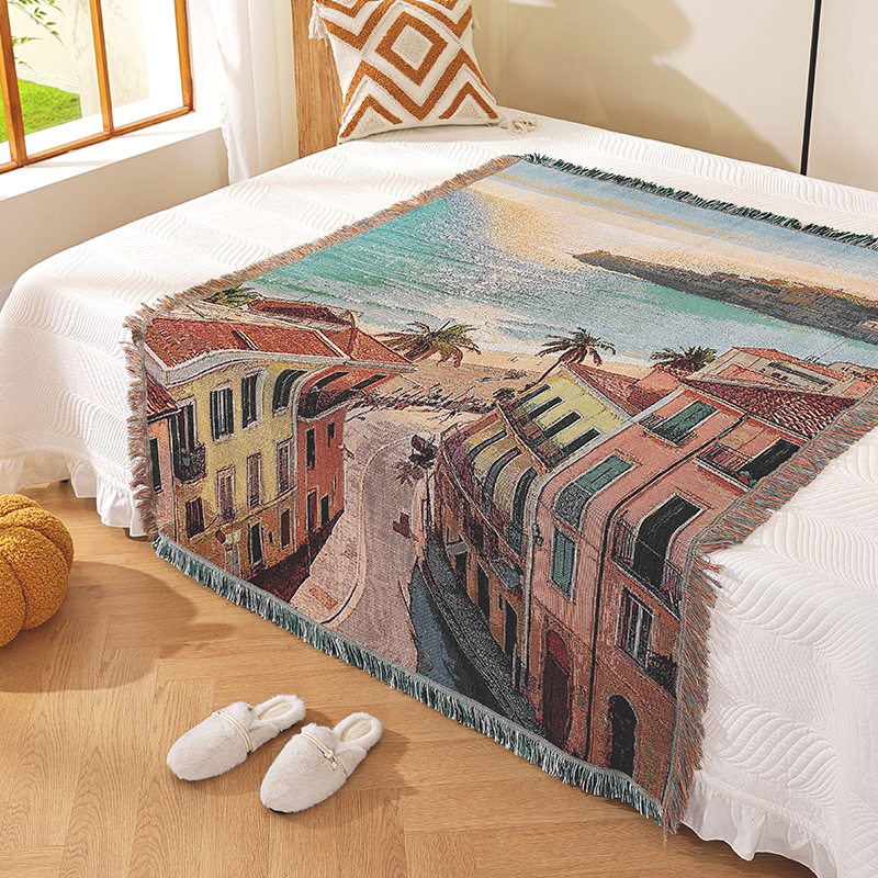 Cross-border Trade Decorative Blanket Jacquard Tapestry Landscape Cotton Blanket Sofa Blanket Dustproof Full Cover Sofa Blanket