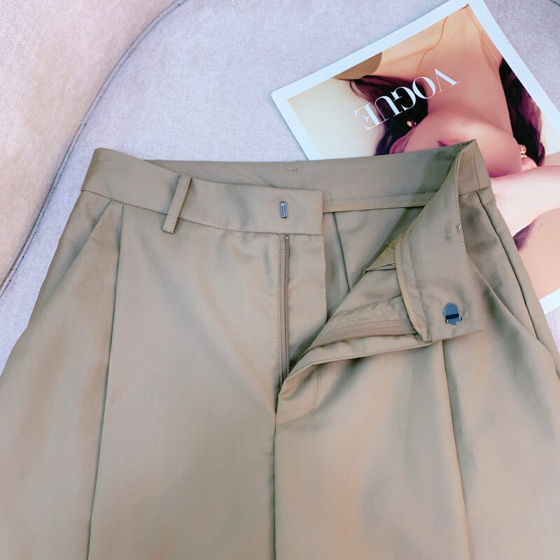 Quần dài nữ ống đứng lưng cao hai ly trước, dáng rộng che khuyết điểm, vải rũ nhẹ — Màu kaki