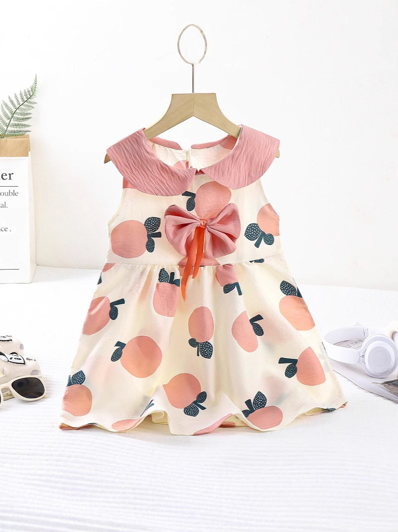 Kids' Cloud Cotton Dress, New Summer Princess Dress, Baby Girl Cute Bow Sleeveless Princess Collar Jumpsuit