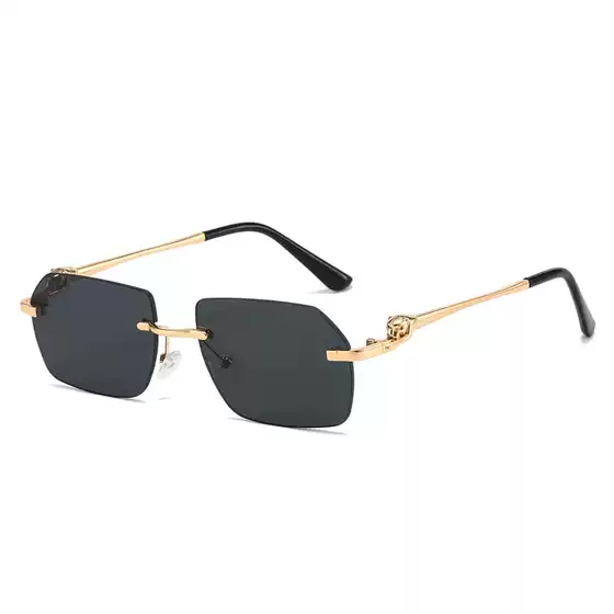 New European and American Frameless Cut Leopard Mirror Leg Sunglasses Women's Fashion Shaped Street Shoot Sunglasses Cross-border Trend Wholesale