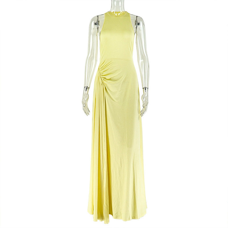 Elegant Sleeveless Bodycon Dress Ruffled Waist Solid Color Slim Fit Perfect for Parties and Events Wholesale