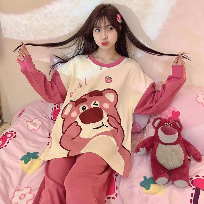 大量批发睡衣女春秋款长袖秋冬季家居服女加大码简约宽松套装外穿