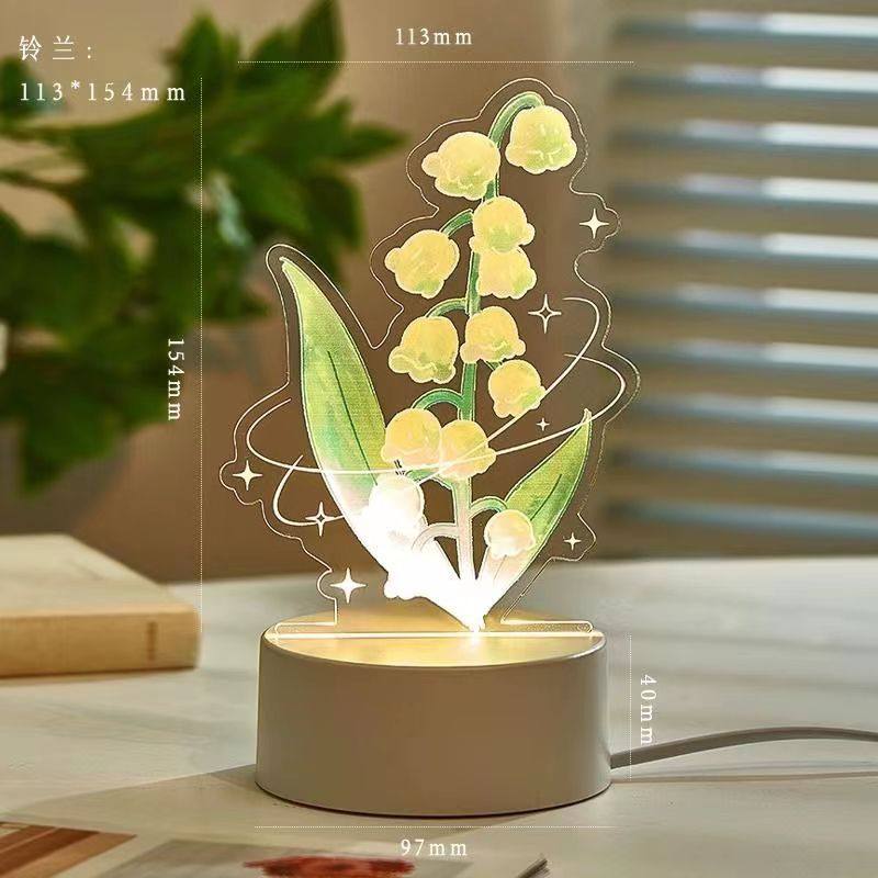 Never wither rose tulip orchid UV color printing 3D night light charging touch USB table lamp