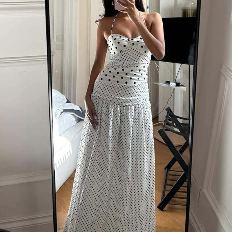 Elegant High Waisted Polka Dot Maxi Dress Summer Fashion Womens Casual Wear Wholesale Available