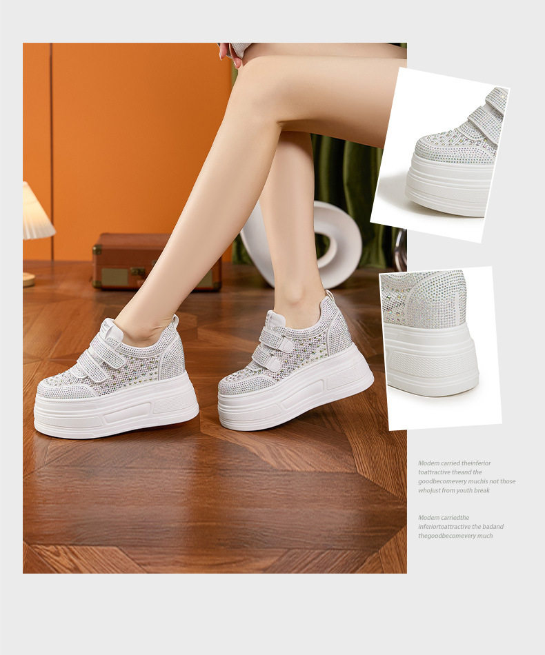 Giày sneaker nữ chunky đế dày trắng phong cách thể thao — Trắng, Đen chi tiết 3