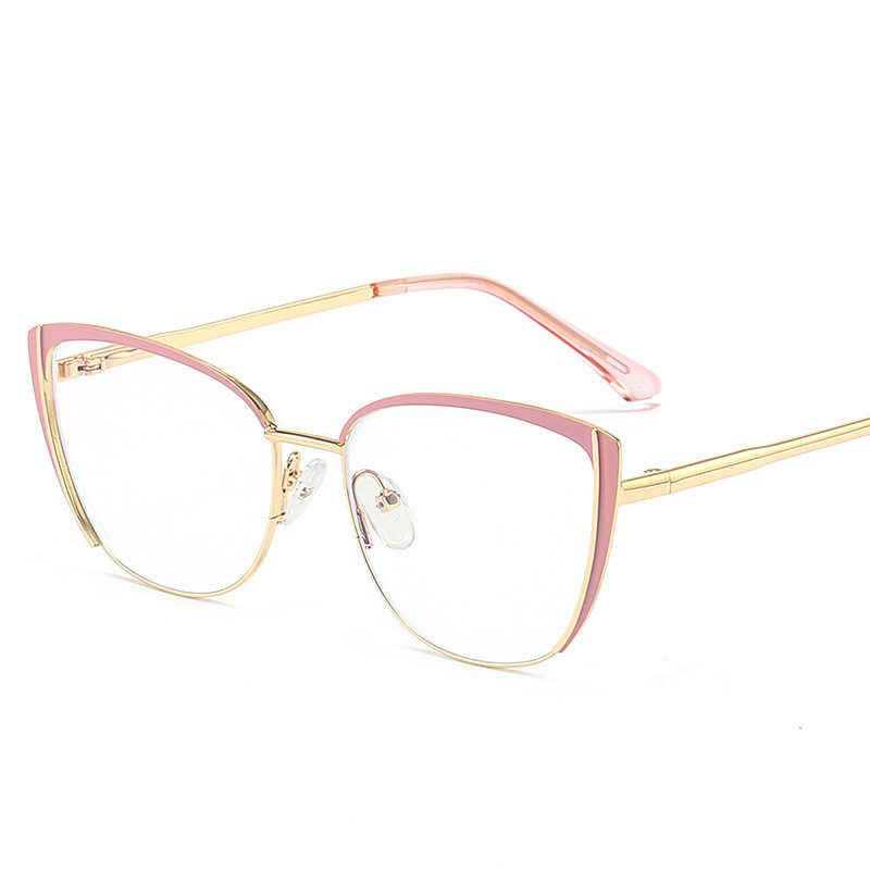 2025 New Women's Metal Glasses Frame Spring Leg Cat's Eye Export Plain Anti-blue Glasses Frame 9710