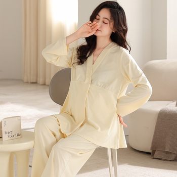 2025 New Summer Confinement Clothes with Breast Pads, Cotton Thin Maternity Nursing Home Clothes, Pajamas for Women, Spring, Summer and Autumn