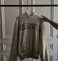 Colored diamond letter necklace hoodie/dirty white