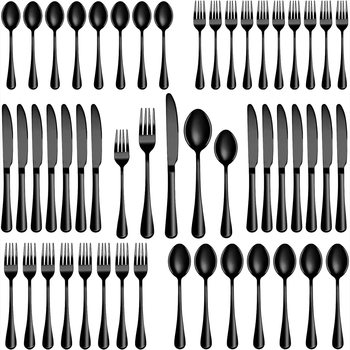 20/40-Piece Stainless Steel Western-Style Cutlery Set, Cross-Border Bestseller for 8 People, Black Steak Knife, Fork, and Spoon Set