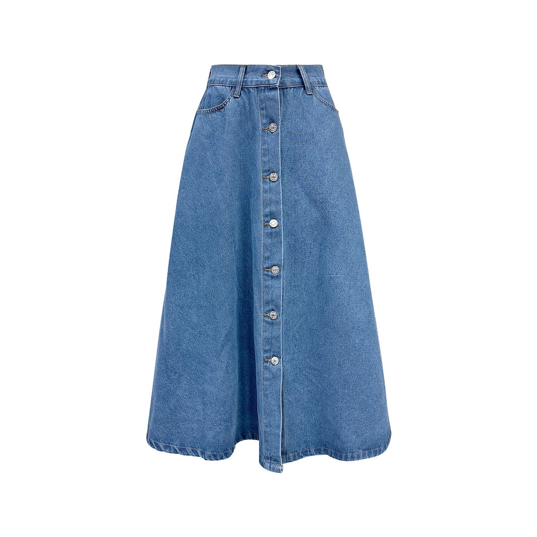 High Waisted A Line Denim Skirt Elegant Design Flowy Silhouette Casual Chic Wholesale Available