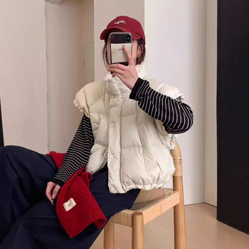 2025 New Winter down Jacket Lace Women's Korean Style Foreign Style Ruffled Vest Design Waistoutwear Jacket Trendy