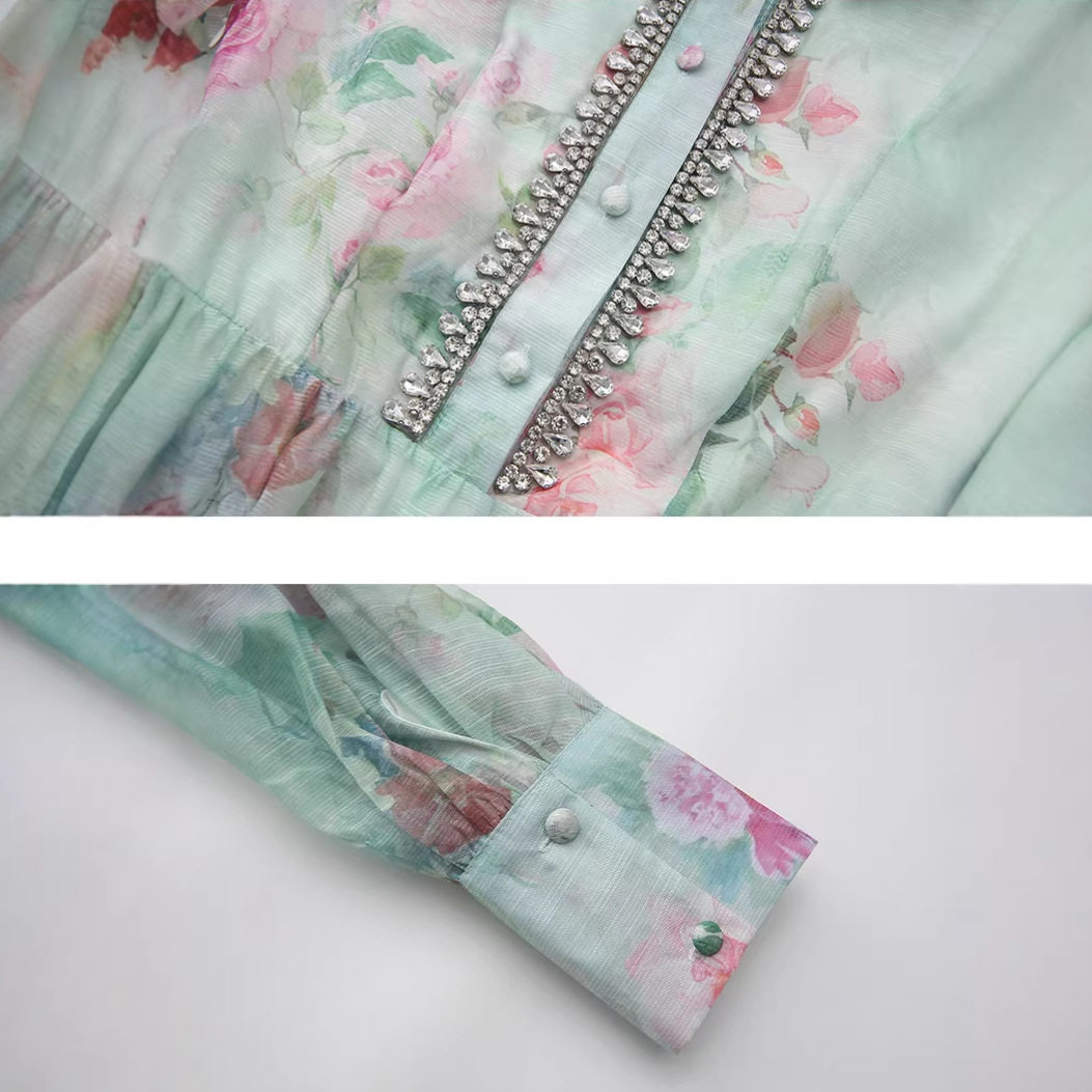 French Style Floral Hollow Out Long Sleeve Dress for Women Slim Fit A Line Elegant Spring Season Wholesale Available
