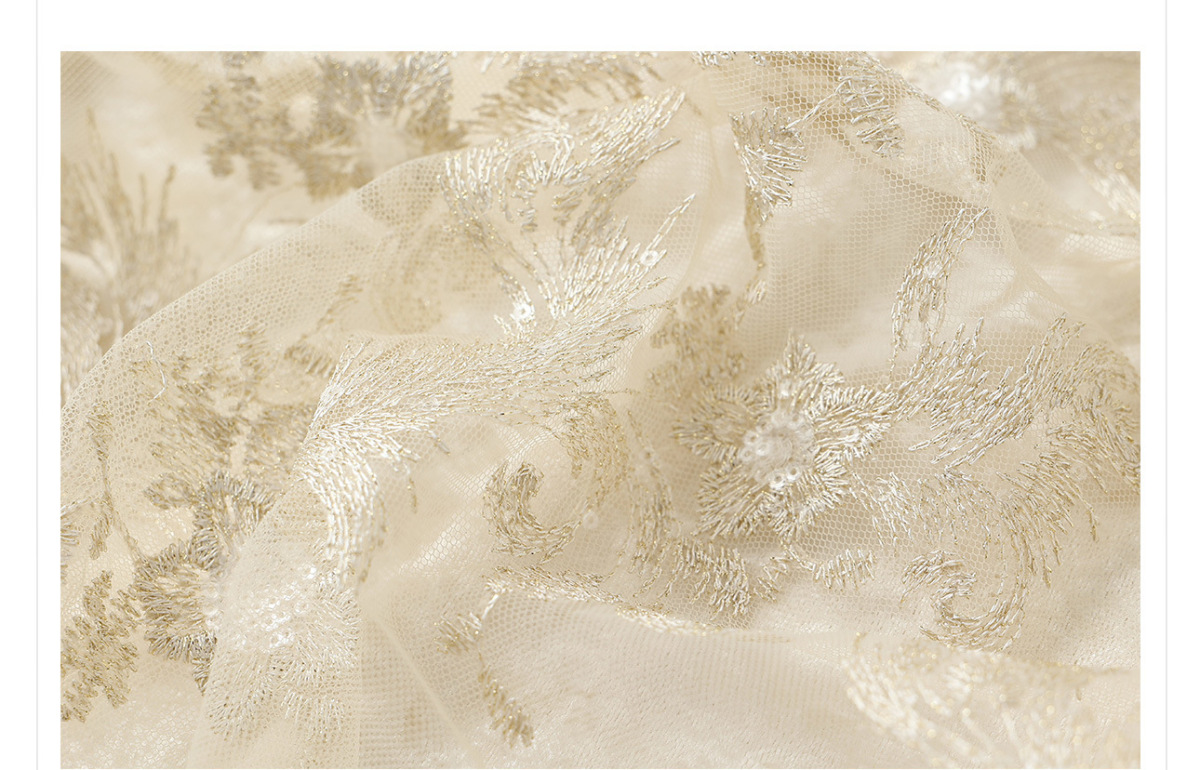 Chân váy dài xòe nhiều tầng thêu sequin nhung dệt hoa — Đen tuyền, Mễ Hạnh, Xám bạc