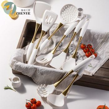 304 Stainless Steel Gold-Plated Handle Silicone Kitchen Utensils Kitchen Cooking Tools Spatula Pot Spatula Soup Spoon Eight-Piece Set