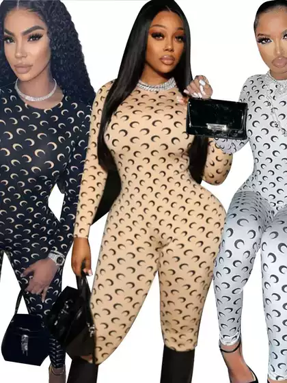 Yy9504 European and American Foreign Trade Women's Clothing Moon Print Tight-Fitting Jumpsuit in Multiple Colors