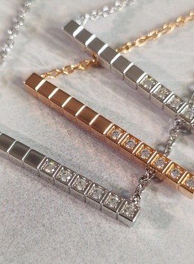 萧家四方冰块体项链新款2cube镶钻V金镀18k玫瑰金白金几何锁骨链