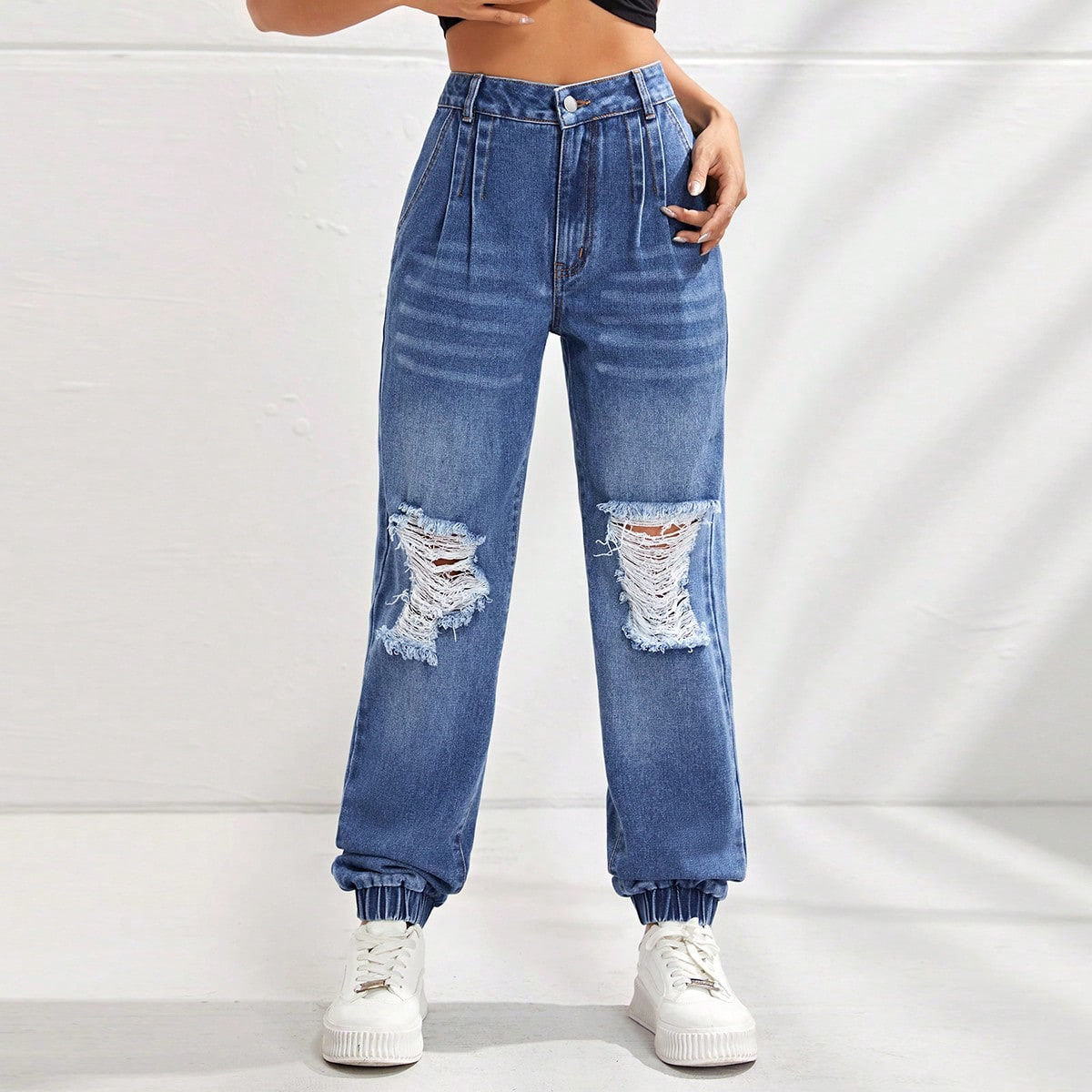 High Waisted Slim Fit Ripped Jogger Jeans Stylish Comfortable Trendy Casual Wear for Women Wholesale Available