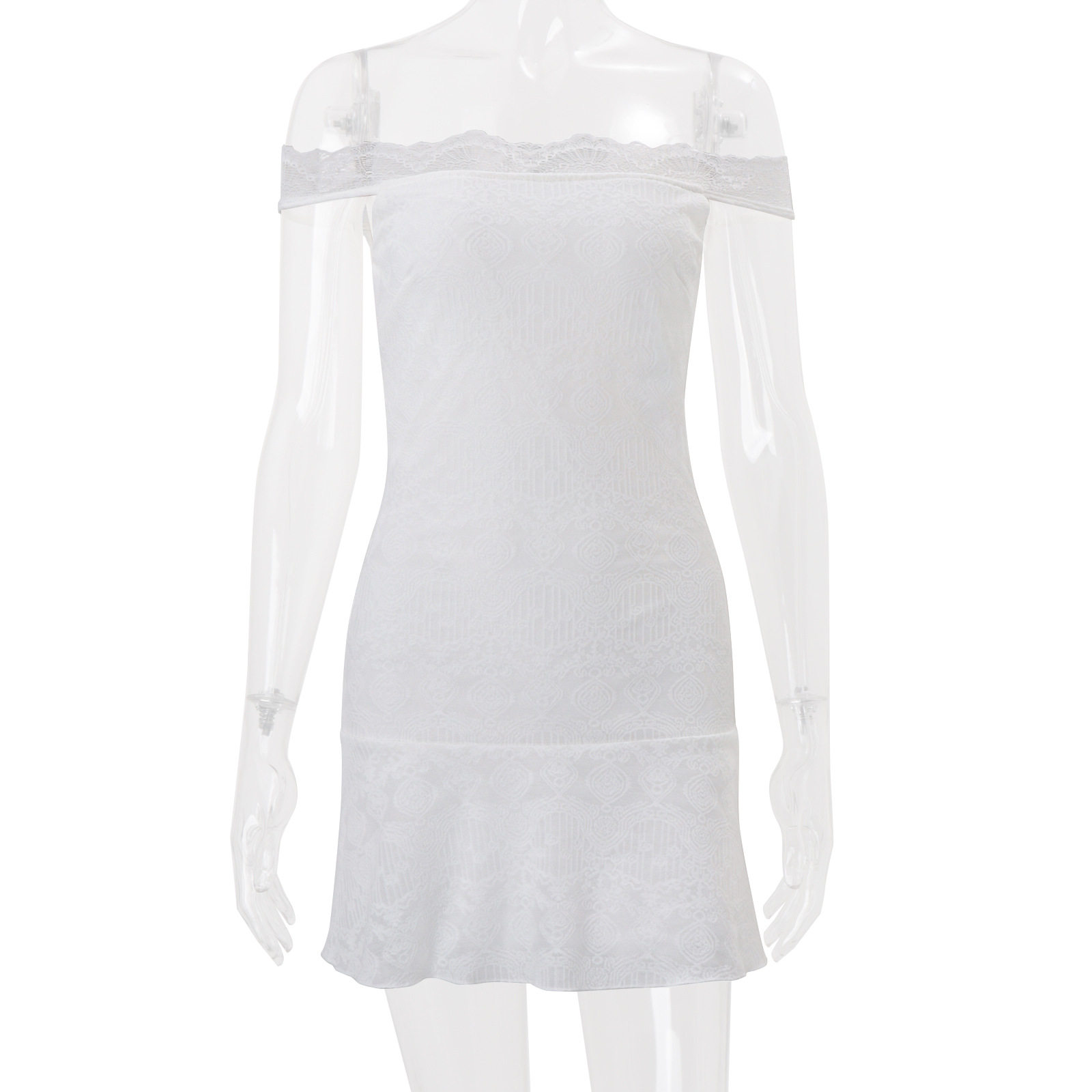 Off Shoulder Lace Trim Bodycon Dress Elegant Slim Fit Summer Style Perfect for Parties and Special Occasions