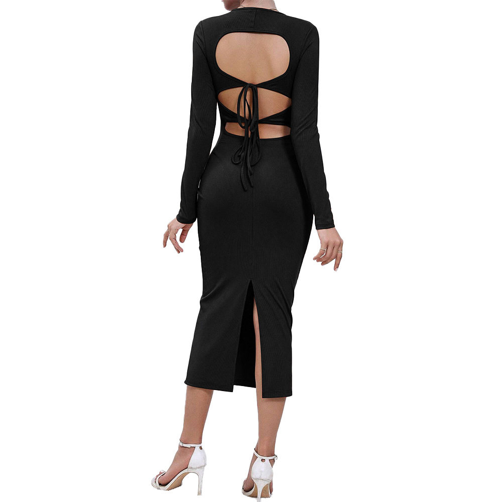 Bodycon Long Dress Sexy Hollow Design Slim Fit Elegant Style Autumn Winter Fashion Wholesale Available