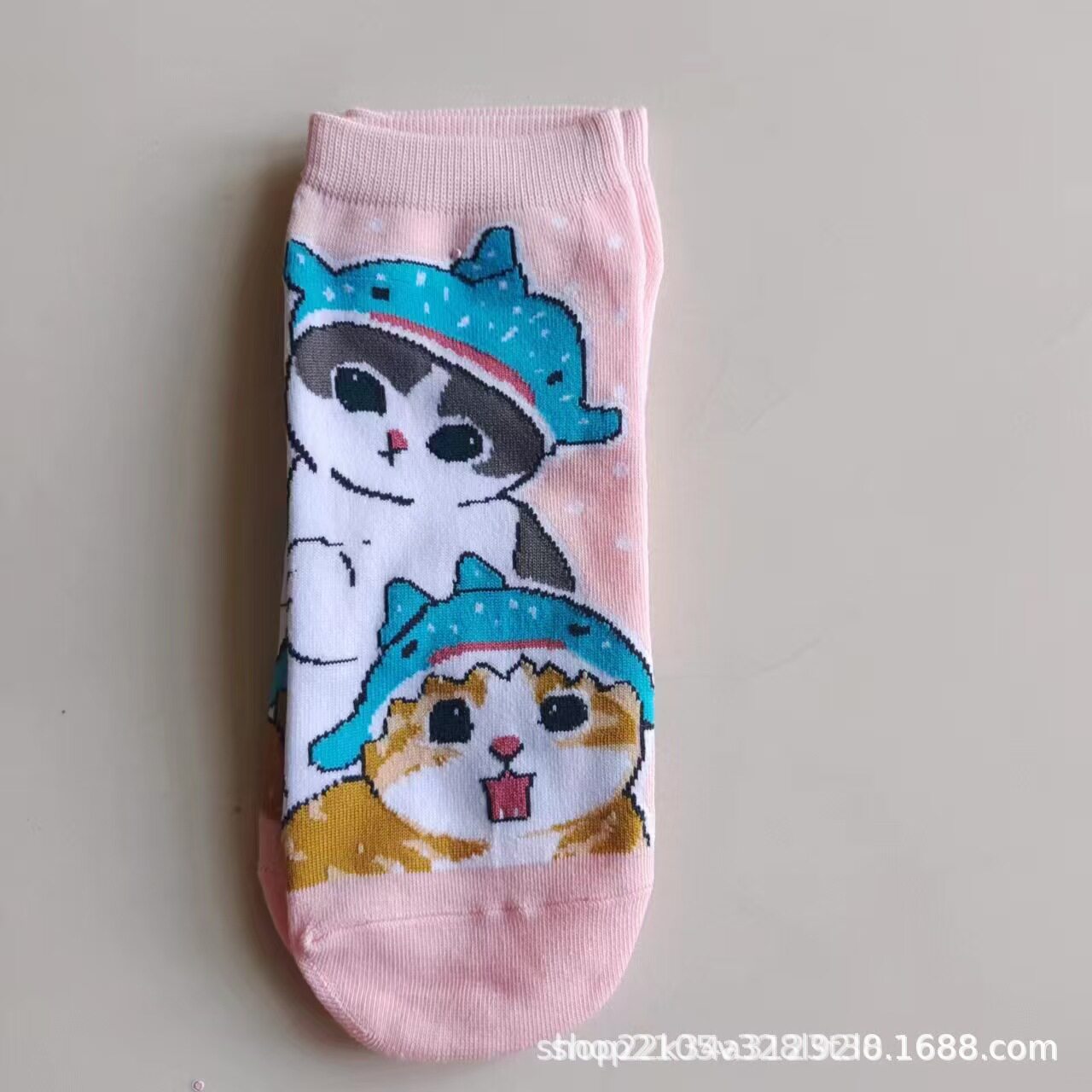 日单mofusand鲨鱼猫库存炸虾猫系列外贸出口女卡通棉袜短袜可爱袜
