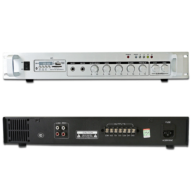 Public broadcasting background music constant pressure power amplifier 1.5u power amplifier reverberation delay adjustment 2-zone independent control power amplifier