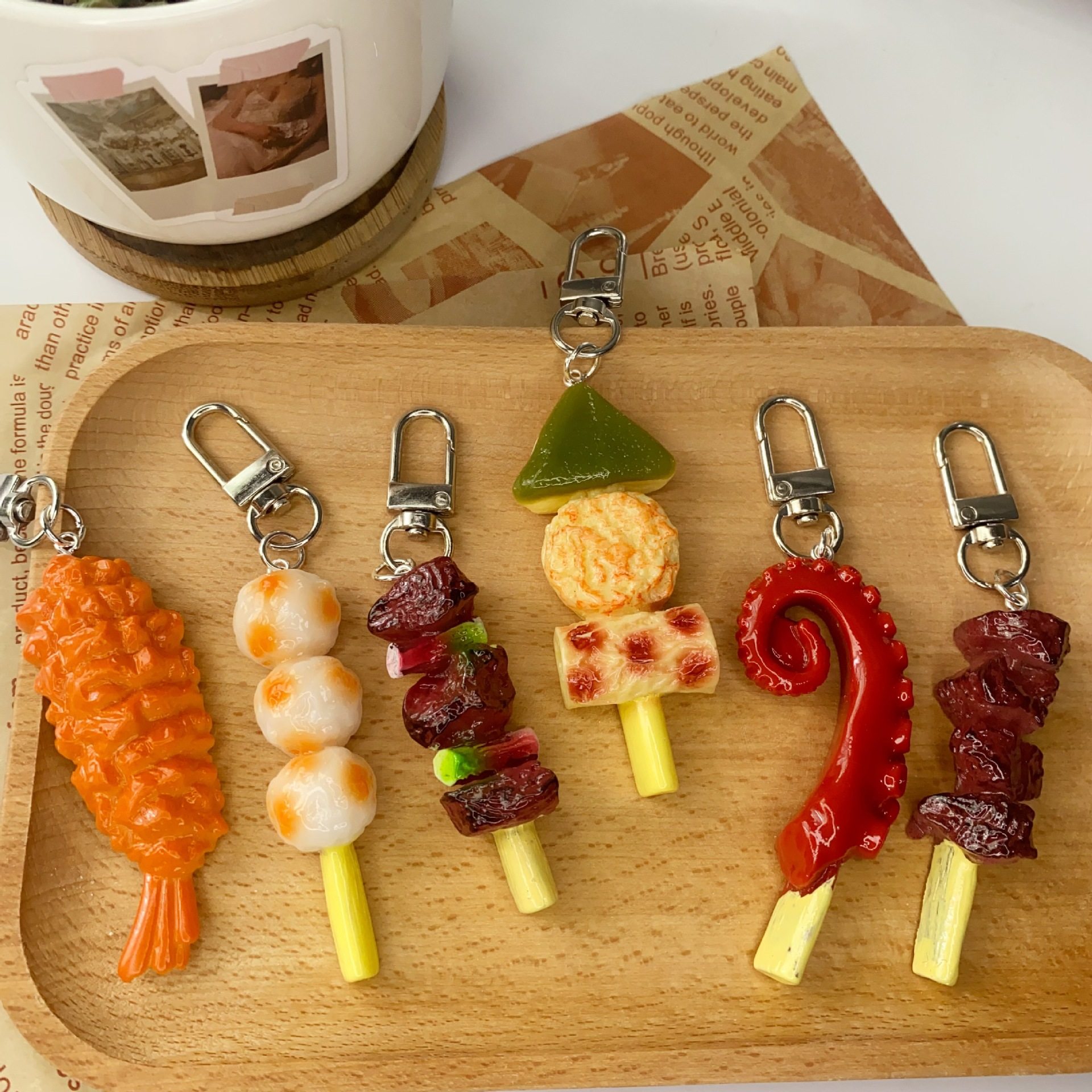 Simulated Meat Keychain Fried Chicken Barbecue Oden Food Toy Pendant Chicken Wings Ribs Food Model Bag Pendant