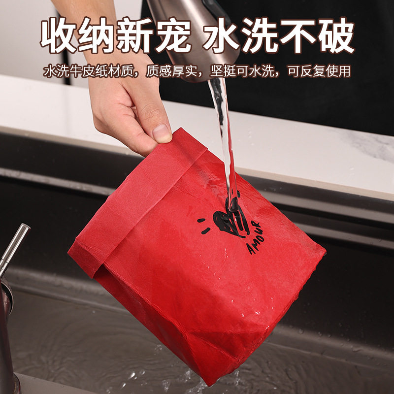 ins style washable Kraft paper bag refrigerator kitchen storage bag round waterproof thickened flower pot pot cover decoration