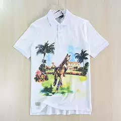 Recommended Men's Clothing: 264/2 American Single-Embroidered Digital Print Pique Cotton Casual Short-Sleeve Polo Shirt