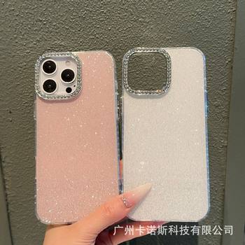 High-End Diamond-Studded Lens Frame Glitter Case Suitable for Apple 17/15 Pro Max Full-Cover Phone Protective Case, Simple Design