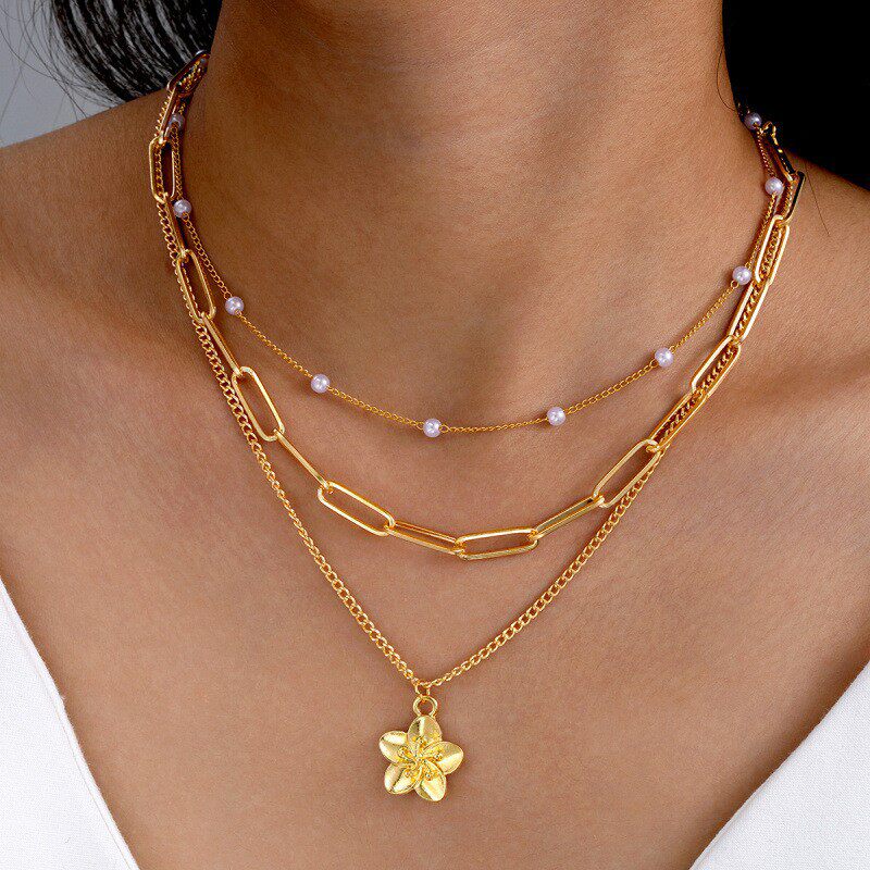 镶嵌彩钻爱心吊坠流苏项链四件套装百搭小众轻奢气质项饰叠戴锁骨