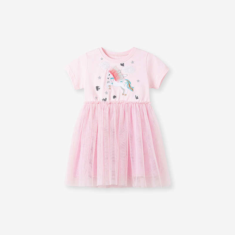 Girls' Tulle Princess Dress, Summer Cotton Short-sleeve Kids' Dress, Cute Kids' Dress