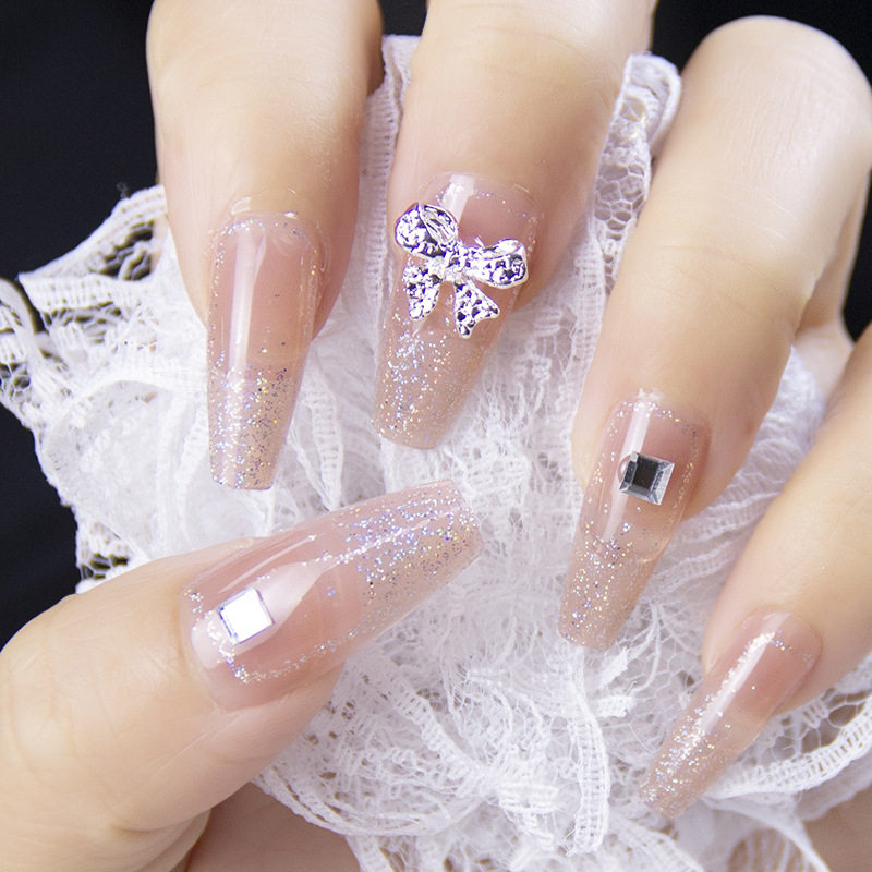 Flash bow hand-worn armour red book with finished nail wholesale aurora long nail patch