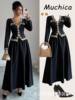 Cross-Border Export Women's Elegant V Neck Embroidered Waist Slimming Look Two-Piece Skirt Suit