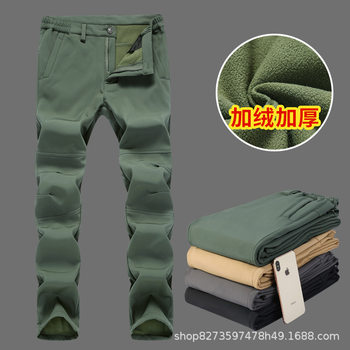 Factory direct supply cross-border tactical pants plus velvet padded soft shell warm sports outdoor mountaineering leisure ski pants