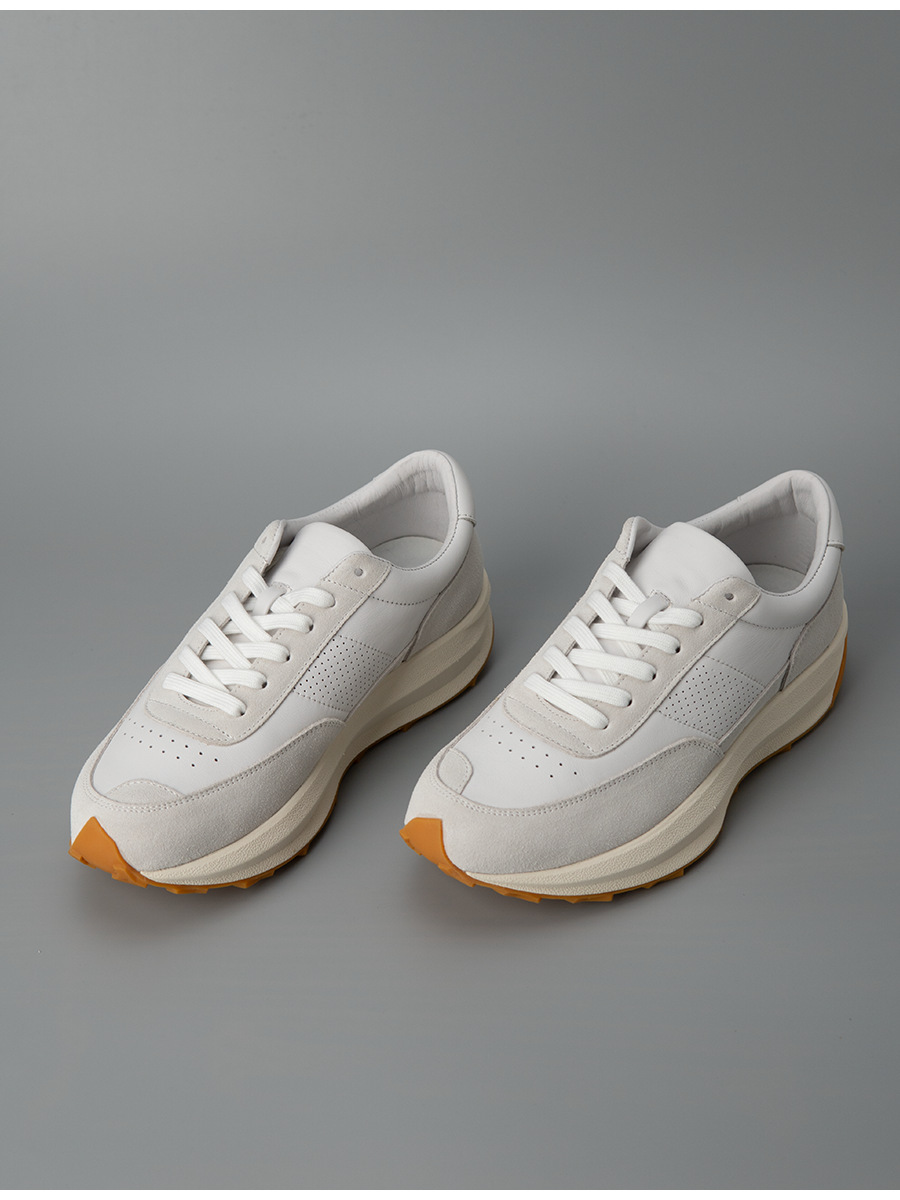 Giày sneaker nam da bò đục lỗ thoáng khí kiểu tối giản — Màu trắng