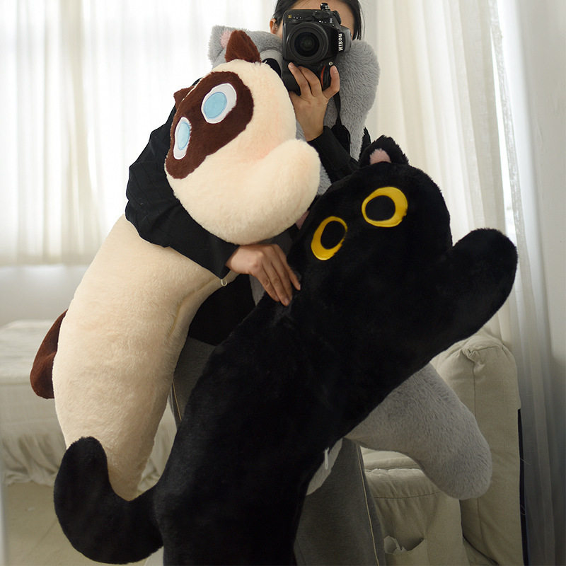 S Salamander Plush Black Cat Pillow Logic Cat Cute Bedside Long Pillow Dormitory Pillow Sleeping Leg Pillow