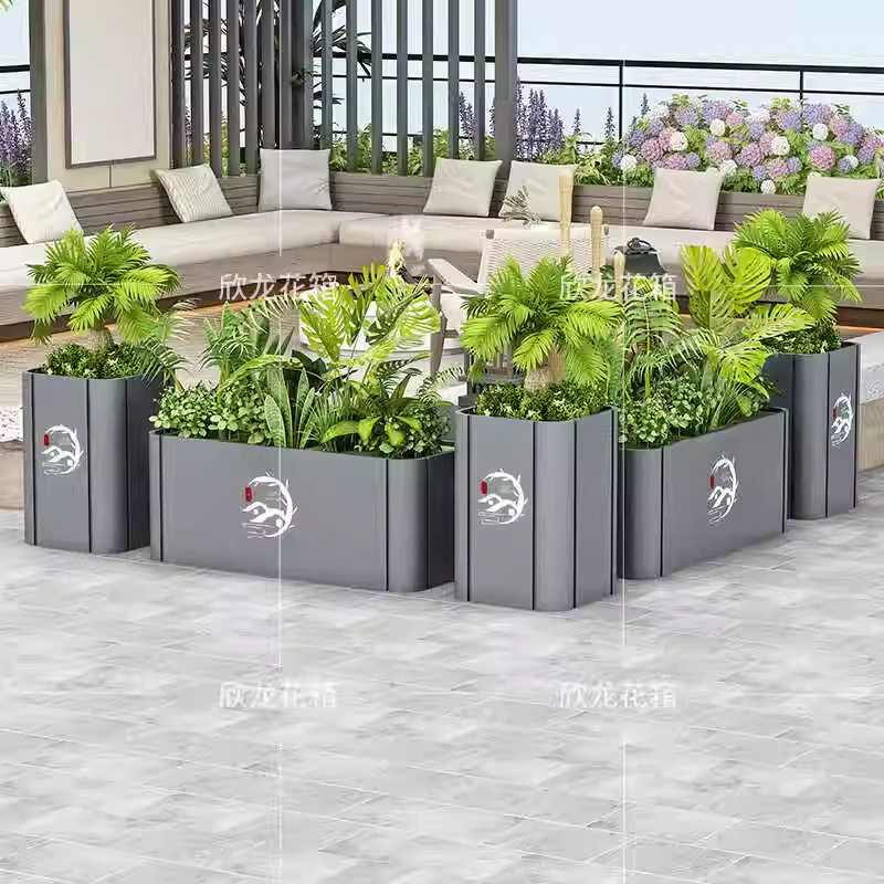 Stainless Steel Flower Box Stool Outdoor Iron Galvanized Steel Combination Flower Trough Commercial Street Square Courtyard Balcony Planting Box