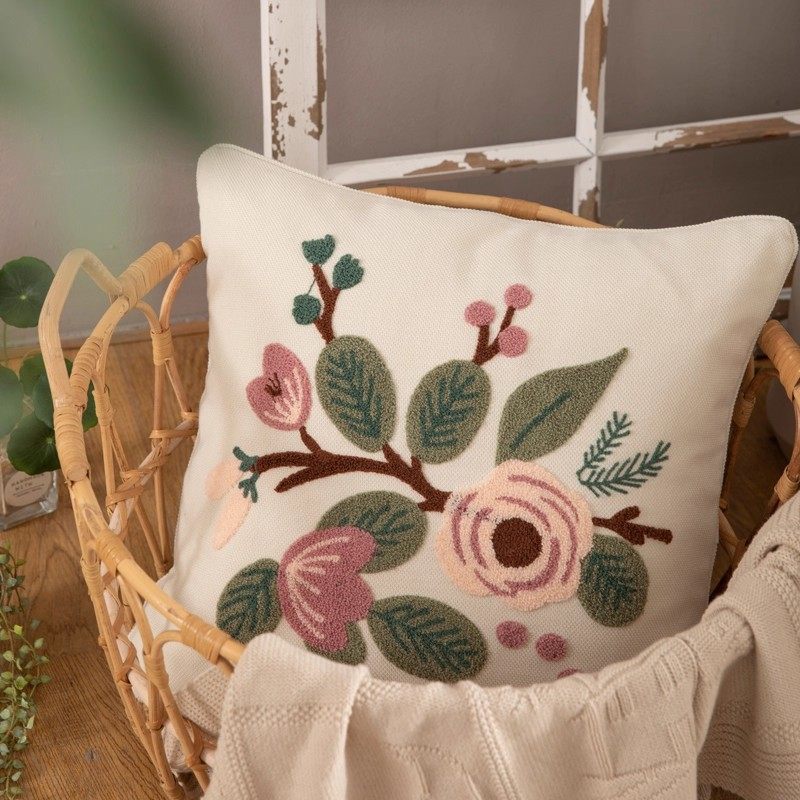 Pastoral Embroidered Fabric Pillow Cover Sofa Cushion Lu Embroidery Office Lumbar Pillow American Country Style Cushion Cushion Cover