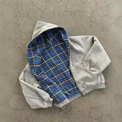 European and American Cross-Border Plaid Splicing Two-Wear Hoodie Y2K Retro Casual Plaid Sweatshirt Loose and Versatile Top Trendy