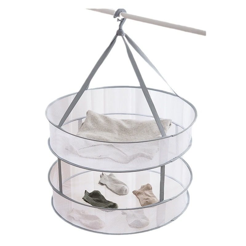 Foldable Windproof Clothes Drying Net, Clothes Basket, Flat Drying Net for Clothes, Sock and Underwear Drying Basket, Double-Layer Design