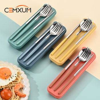 Stainless Steel Tableware Portable Student Work Outdoor Spoon Fork Chopsticks Three-piece Set Portuguese Chopsticks Spoon Gift Set