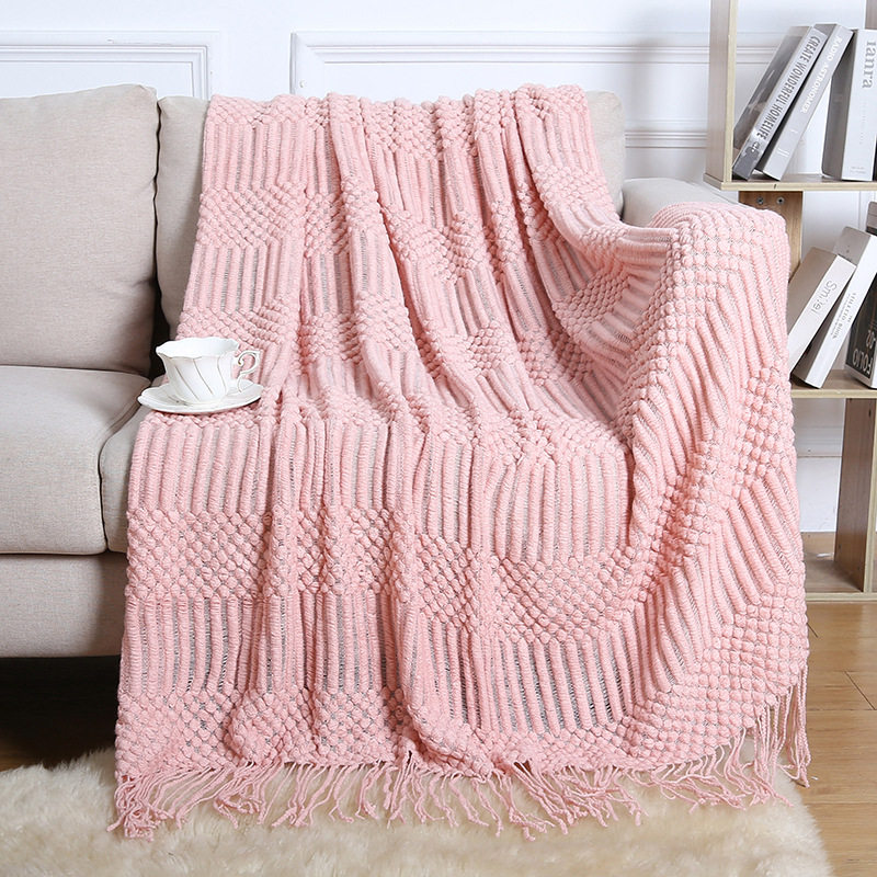 Summer Air-conditioning Blanket Knitted Blanket Houndstooth Tassel Sofa Blanket Small Blanket Bed End American Wool Nap Blanket