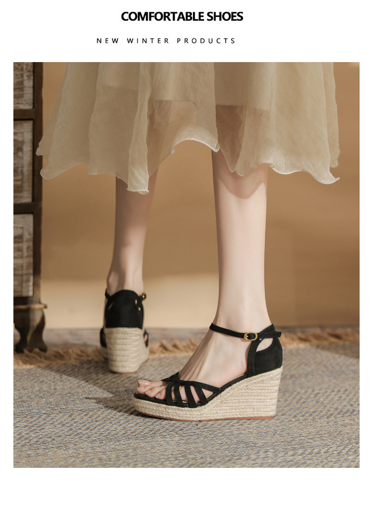 Sandal nữ gót xuồng đế cao 9cm quai mảnh hở mũi phong cách thanh lịch — Màu be, màu đen